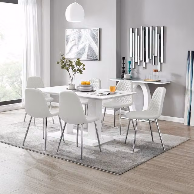 FurnitureboxUK Imperia High Gloss Rectangular Dining Table and 6 Corona Chairs Set in White