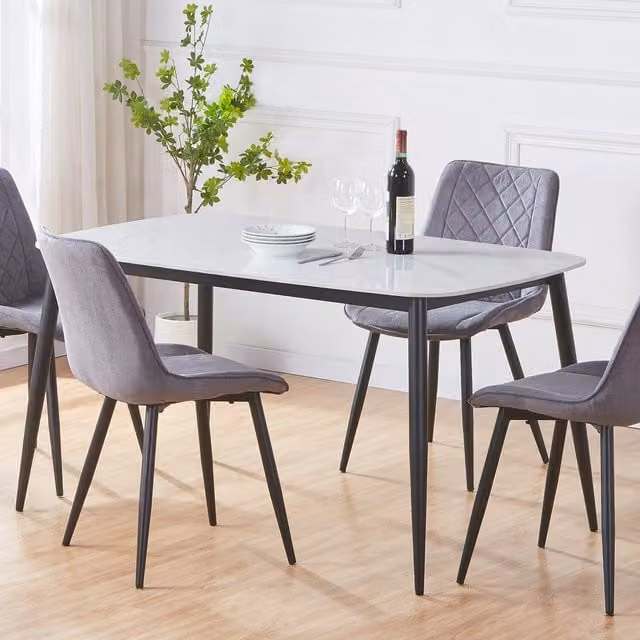 Aspen Rectangular Dining Table with Gloss White Sintered Stone Top and White Marble Effect