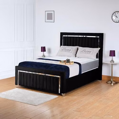 Living Comfort Bedz Zurich Plush Velvet Super King Gas Lift Storage Bed in Black with Silver Trim Detailing