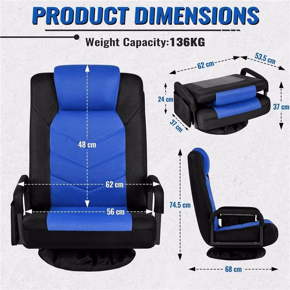KORVIXA Black and Blue Swivel Gaming Chair with Headrest and Armrests, W/D/H: 100 x 100 x 74.5 cm – 2