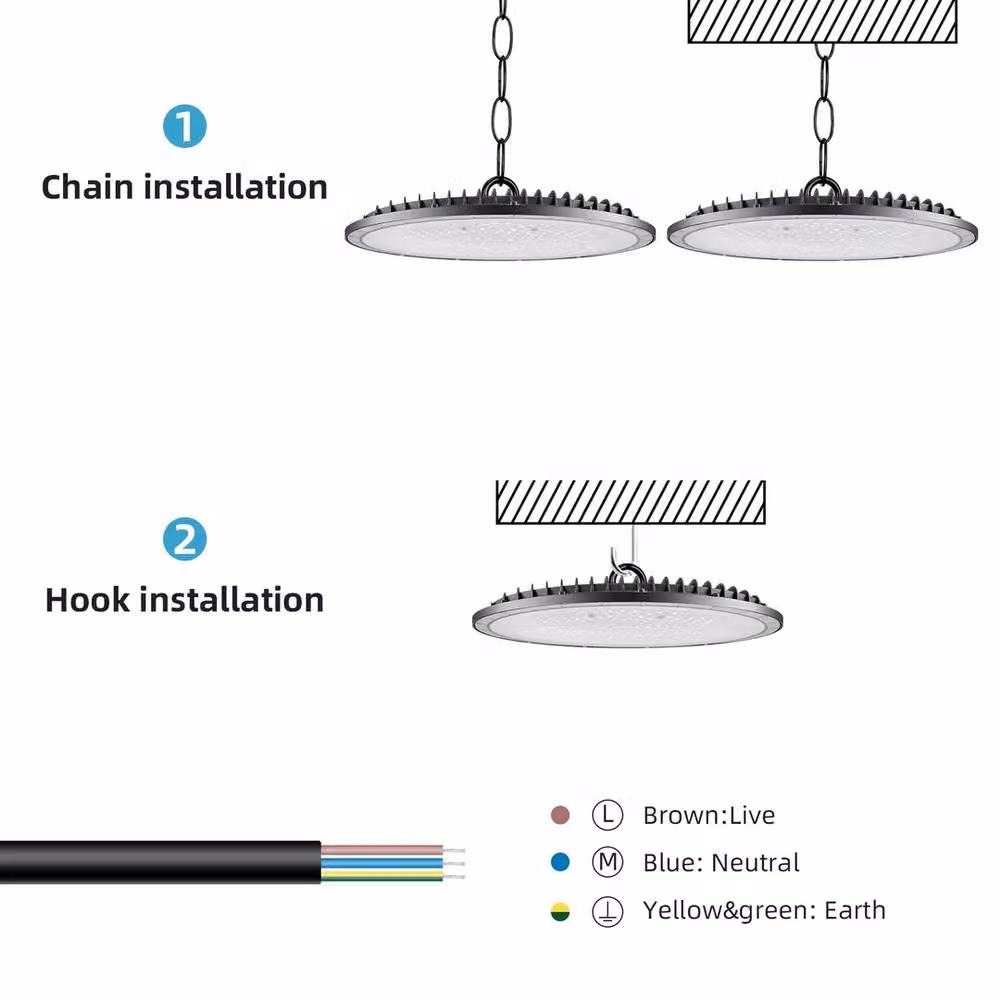 NESTLUNE 2x 300W UFO LED High Bay Light in Black for Workshops and Garages – 2