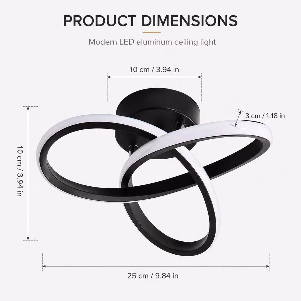 Goeco Modern Flower Design LED Ceiling Light in Black, 6500K Cool White – 5
