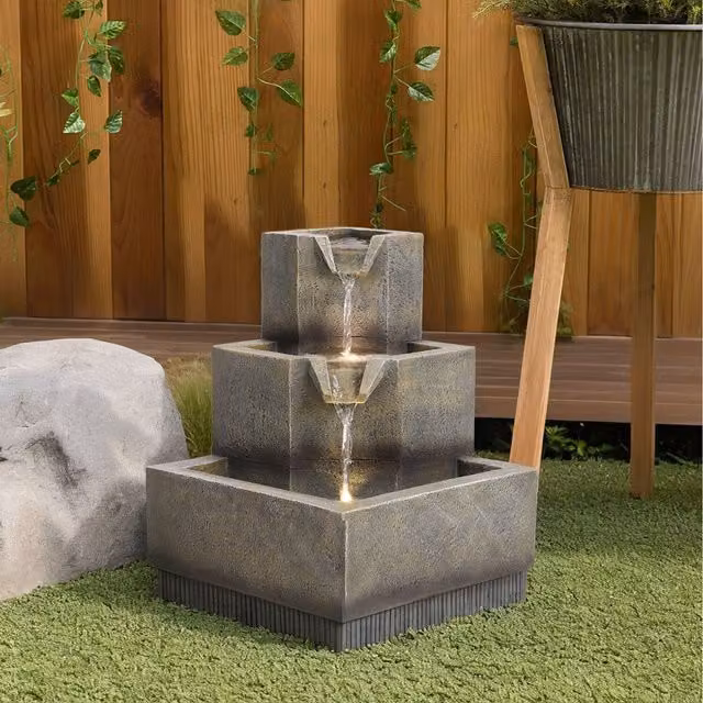 Lifeideas 3 Tier Solar Cascade Fountain with LED Lights in Bronze and Grey