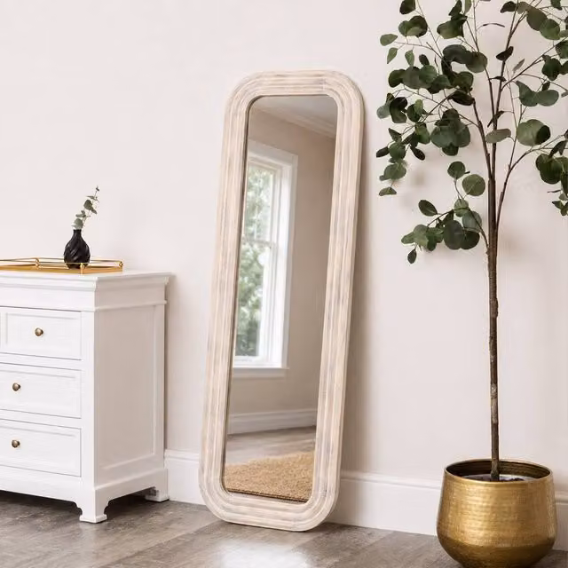 Melody Maison Light Brown Arched Tall Wall and Leaner Mirror, H: 142 cm, W: 47 cm