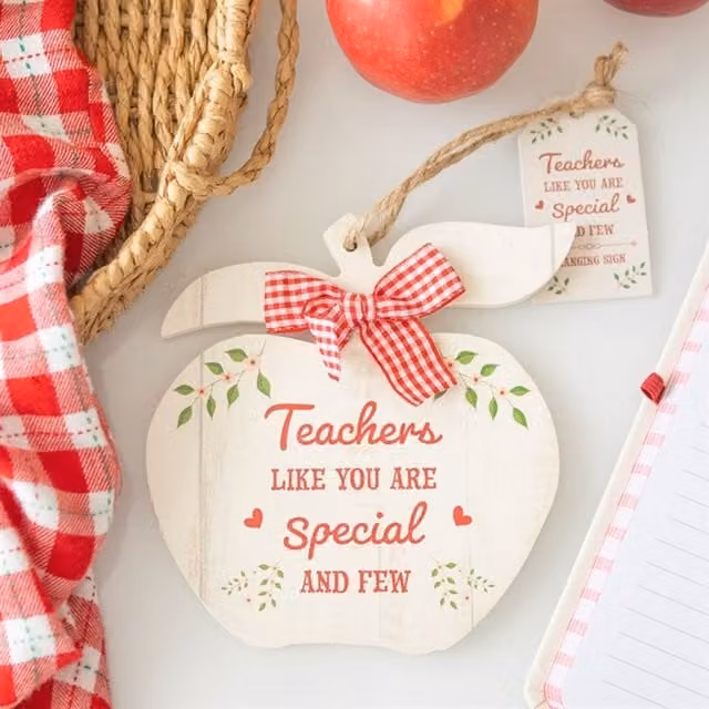 KDMK Teacher Appreciation Apple Hanging Pendant Decoration in Beige, Silver and White