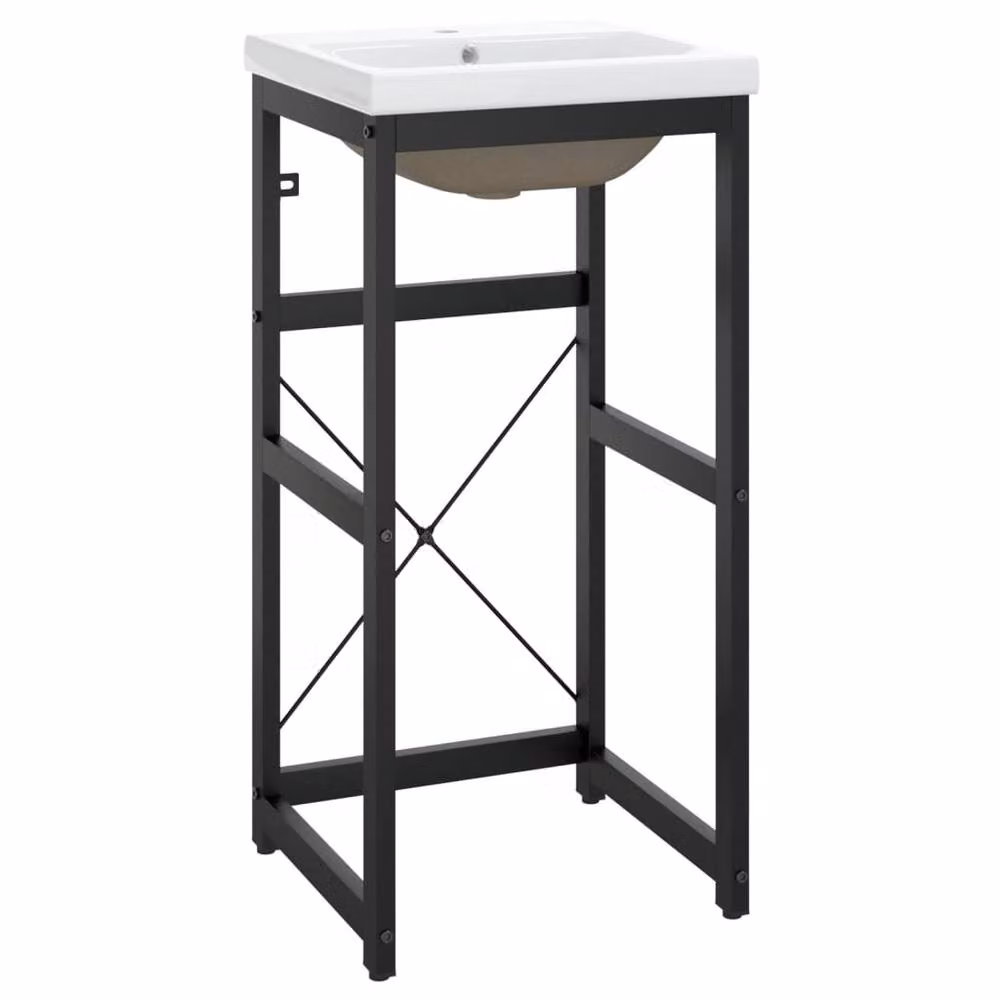 Berkfield Home Elegant Bathroom Washbasin Frame with Built-in Basin in Black Matt Iron, H 83 x W 38 x D 38 cm – 3