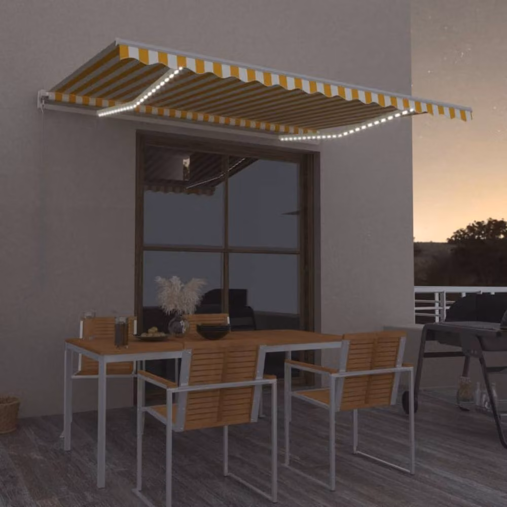 Berkfield Home Manual Retractable Awning with LED, Yellow Striped, W/D/H: 400 x 350 cm – 2