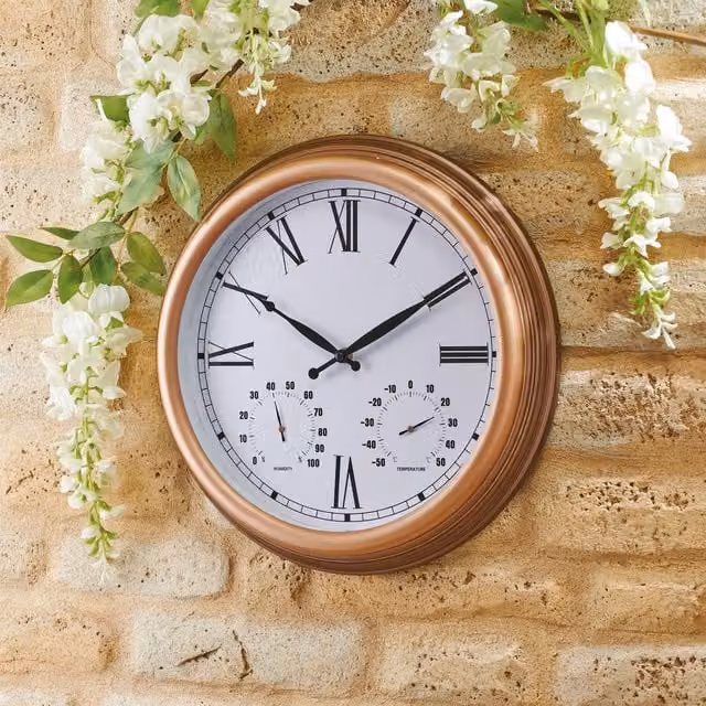 mysmartbuy Vintage Design Waterproof Garden Wall Clock with Hygrometer and Thermometer, Bronze, Diameter: 38 cm – 1