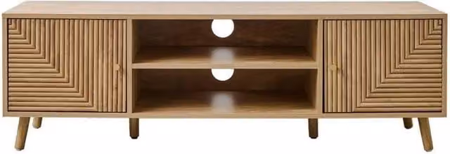 CALICOSY Eden 2-Door TV Unit with Laminated Fronts in Light Brown, W: 140 cm, D: 40 cm, H: 45 cm – 1