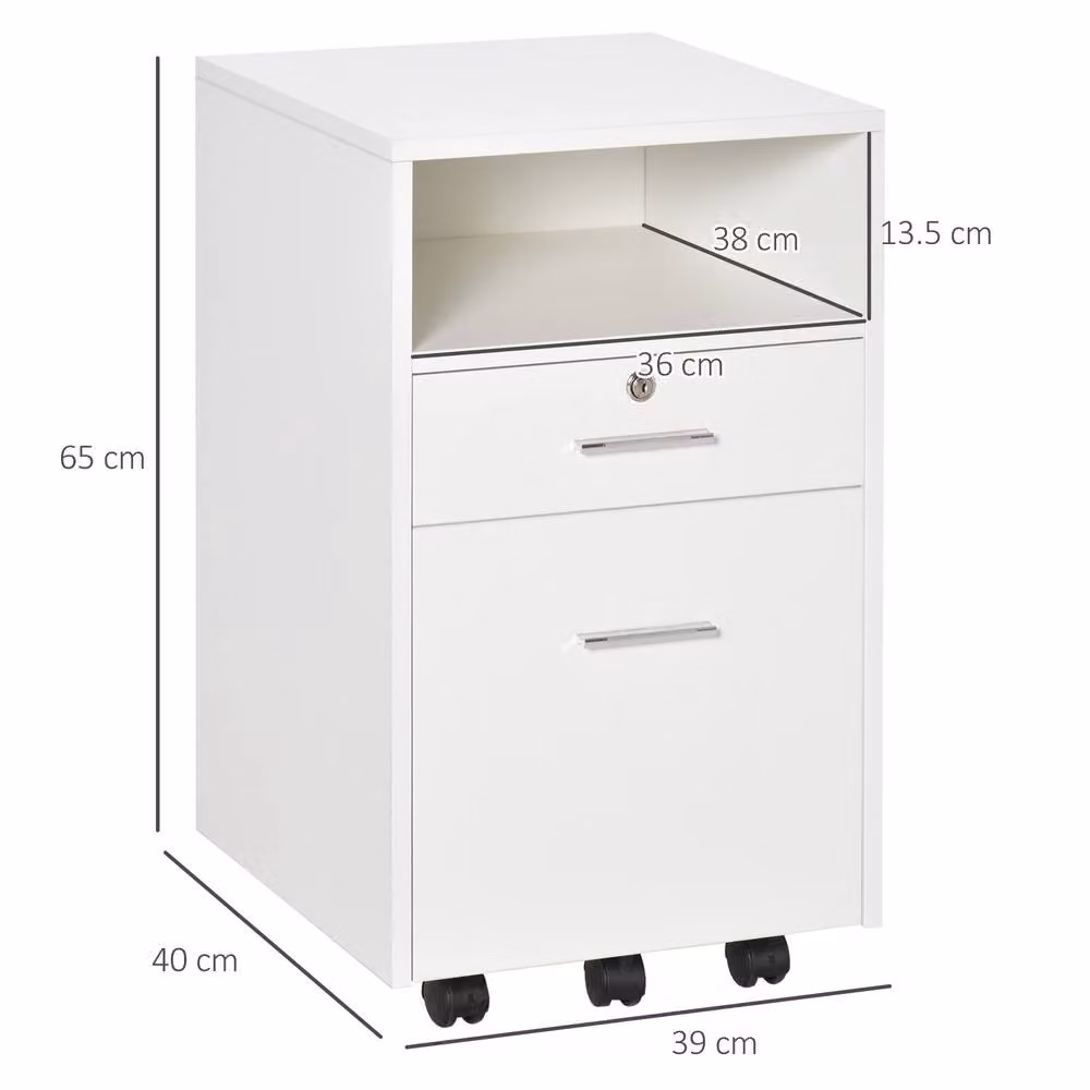 ERGOVEXA Lockable Two-Drawer Filing Cabinet with Castors, White – 2
