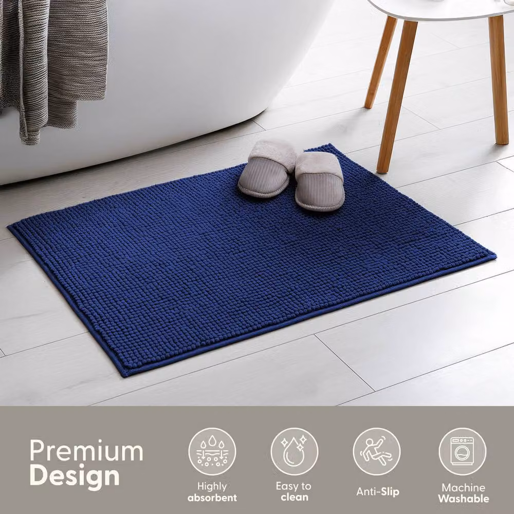Keplin Non-Slip Microfibre and Chenille Bath and Toilet Mat, Blue, W: 40 cm, D: 60 cm – 3