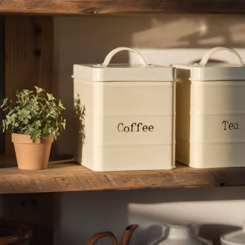 Harbour Housewares Metal Coffee Storage Canister with Airtight Lid, Beige – 2