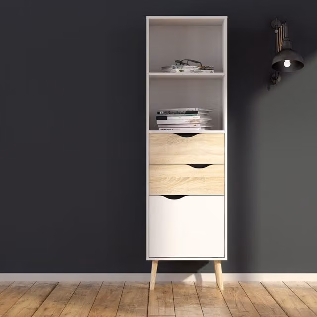 Furniture To Go Oslo Bookcase with 2 Drawers and 1 Door in White and Oak