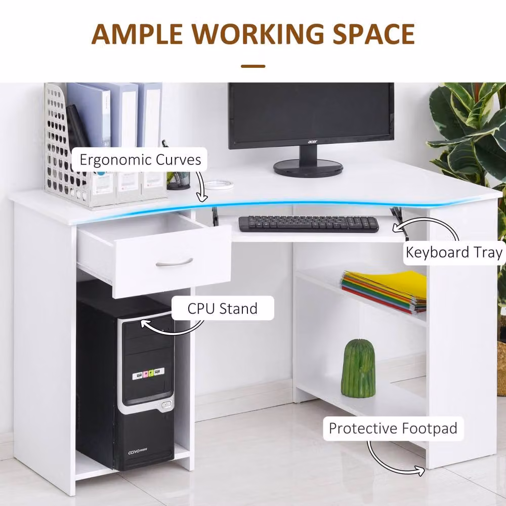 Wyld Haus Bavise White L Shaped Corner Desk with Keyboard Tray and Storage, W: 120 cm – 5