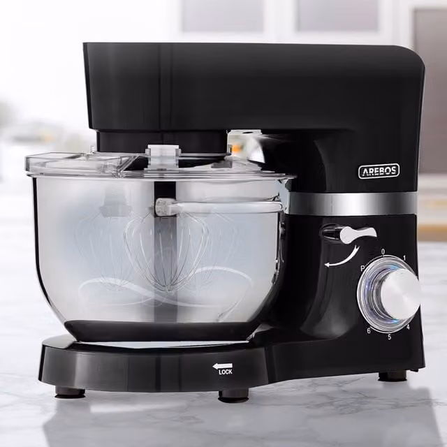 AREBOS Stand Mixer Kneading Machine with 2 x Stainless Steel Mixing Bowls, Black