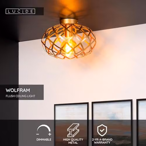 Lucide Wolfram Dimmable Flush Ceiling Light in Gold/Brass, Diameter: 30 cm – 2