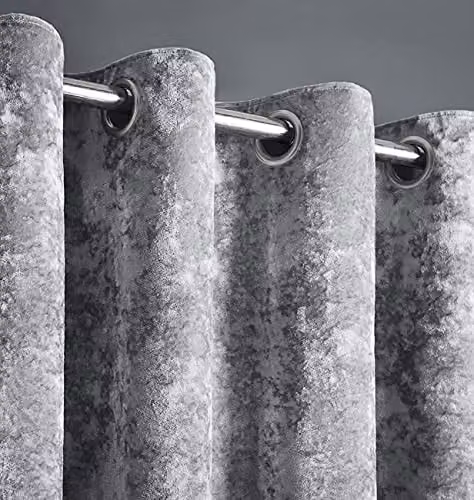 Intimates Luxury Thermal Crushed Velvet Ringtop Curtains in Silver Grey, Width: 116.84 cm, Drop: 137.16 cm – 2
