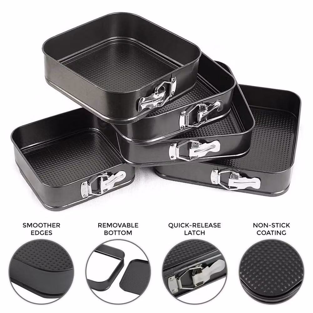 SPETLEK Set of 5 Black Non-Stick Square Springform Cake Tins with Loose Base – 2
