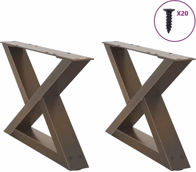 Berkfield Home Steel Coffee Table Legs, 2 Pieces, Brown, H: 60 cm, W: 30-31.3 cm