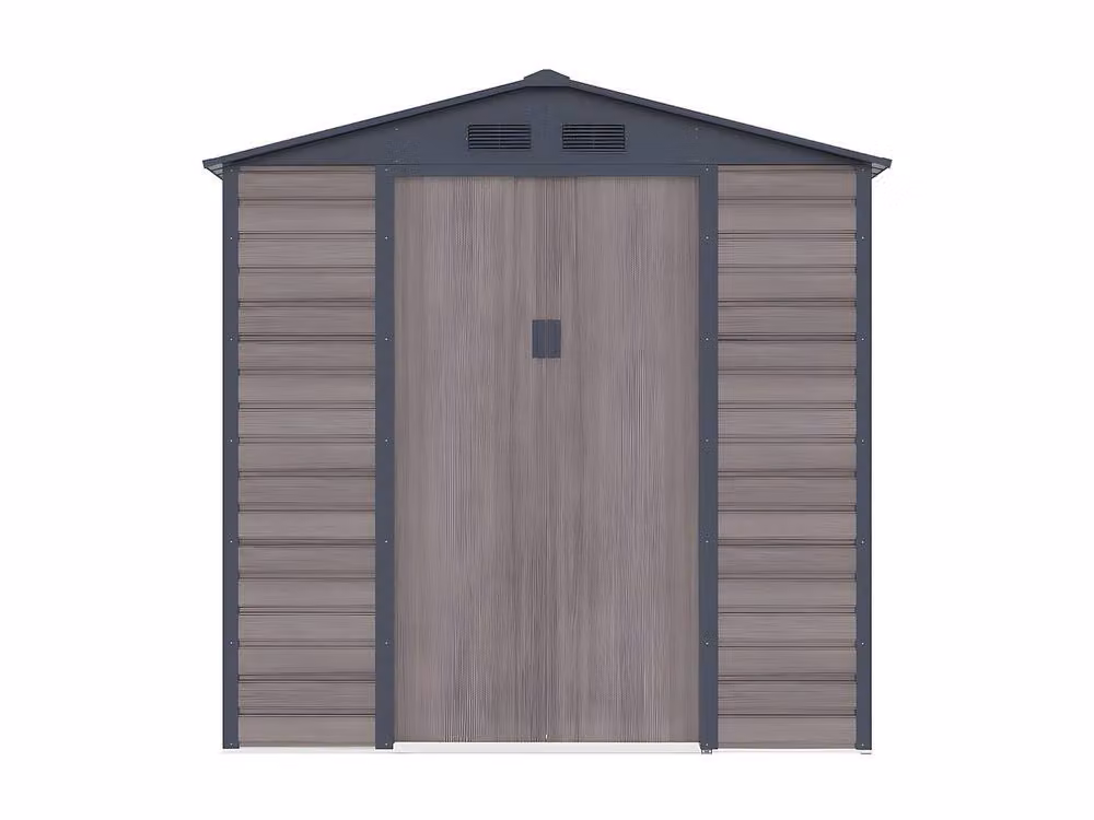 Vente-unique Metal Garden Shed in Grey Wood Effect Galvanised Steel with Double Doors and Window, 4.15 m2 – 2