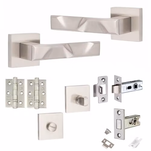 Golden Grace Nova Bathroom Door Handle Set in Silver Satin Nickel Finish