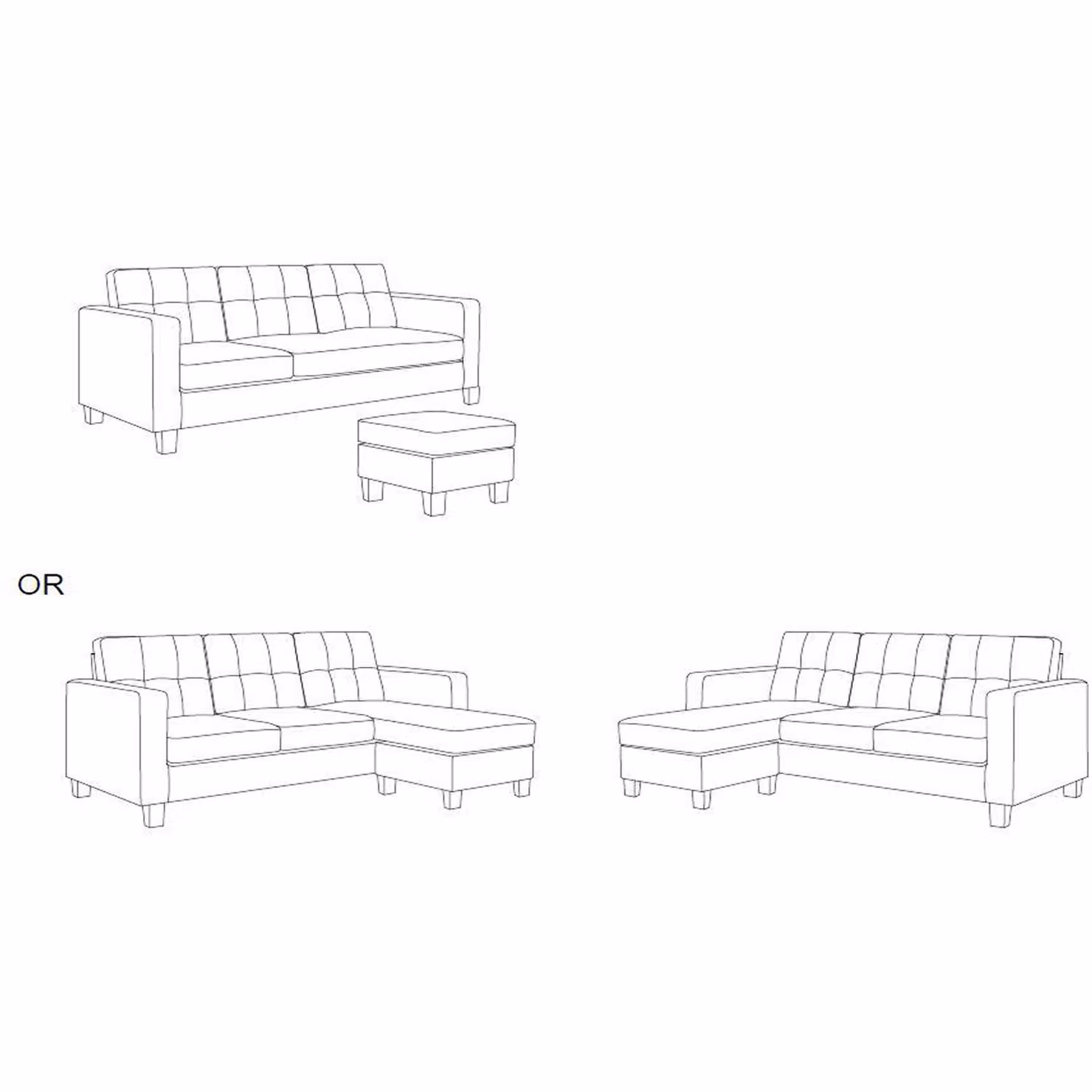 Furniture786Ltd Lancer Reversible 3 Seater Fabric L-Shape Sofa with Matching Ottoman in Beige – 2