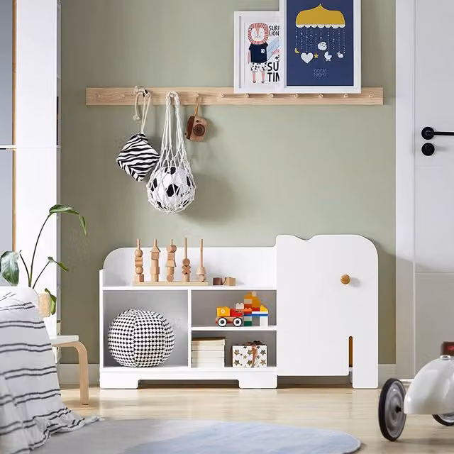 SoBuy Elephant Shape Toy Storage Unit in White Lacquered Wood