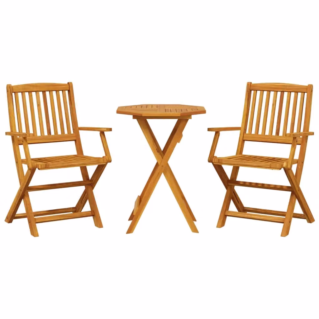 Berkfield Home 3 Piece Folding Bistro Set in Brown Solid Acacia Wood – 2