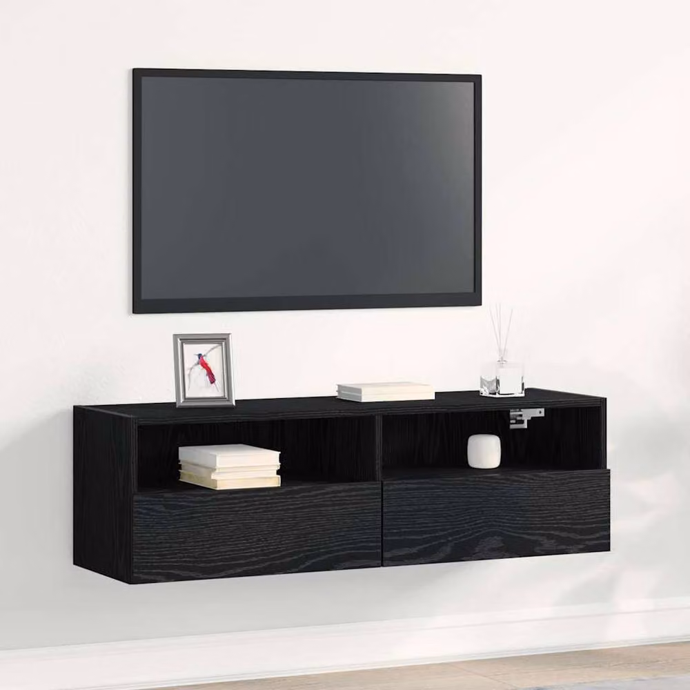 Berkfield Home Black Oak TV Wall Cabinet W/D/H: 100 x 30 x 30 cm – 2