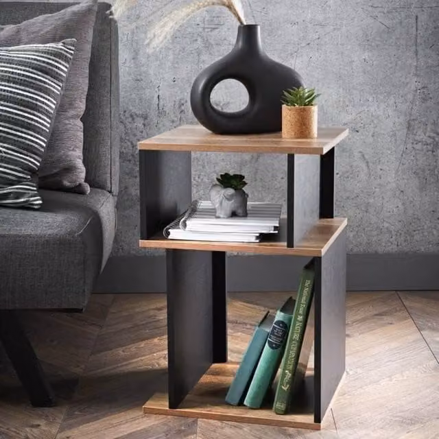 SPOT ON DEALZ 2-Tier Oak Wood Side Table and Bedside Nightstand for Living Room or Bedroom Decor – 1