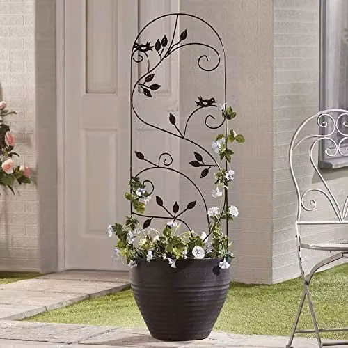 Garden Gear Black Metal Plant Support with Decorative Bird and Leaf Design, Height: 120 cm – 3