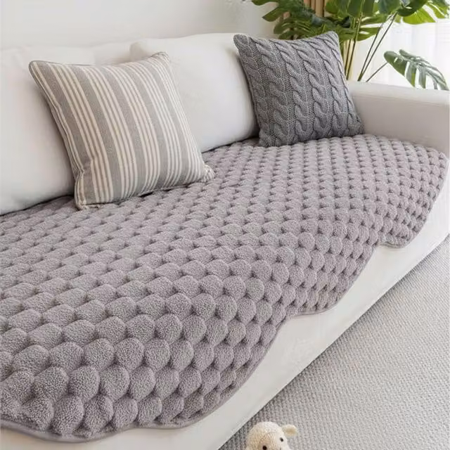 Livingandhome Luxury Thick Faux Plush Non-Slip Sofa Protector Cover, Grey, W: 150 cm, D: 90 cm