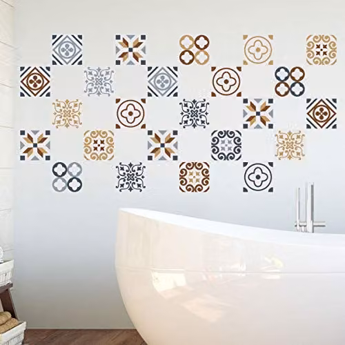 WALPLUS Lisbon Blue Tiles Removable Self-Adhesive Vinyl Wall Stickers, Geometric Square Mediterranean Decor, 24 Pcs, 10 x 10 cm – 2