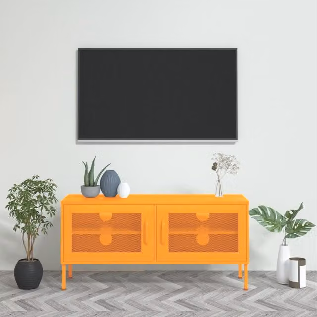 Berkfield Home Industrial Metal TV Cabinet in Mustard Yellow, W/D/H: 105 x 35 x 50 cm – 1