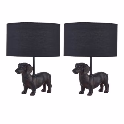 First Choice Lighting Set of 2 Ronnie Dachshund Dog Table Lamps with Black Fabric Shades, W/D/H: 25.5 x 25.5 x 33.5 cm – 5