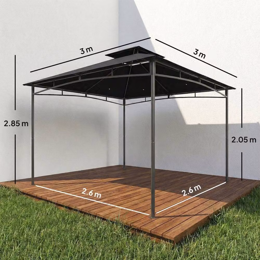 KORVIXA Black Garden Gazebo with 2-Tier Hip Roof, W/D/H: 300 x 300 x 285 cm – 2