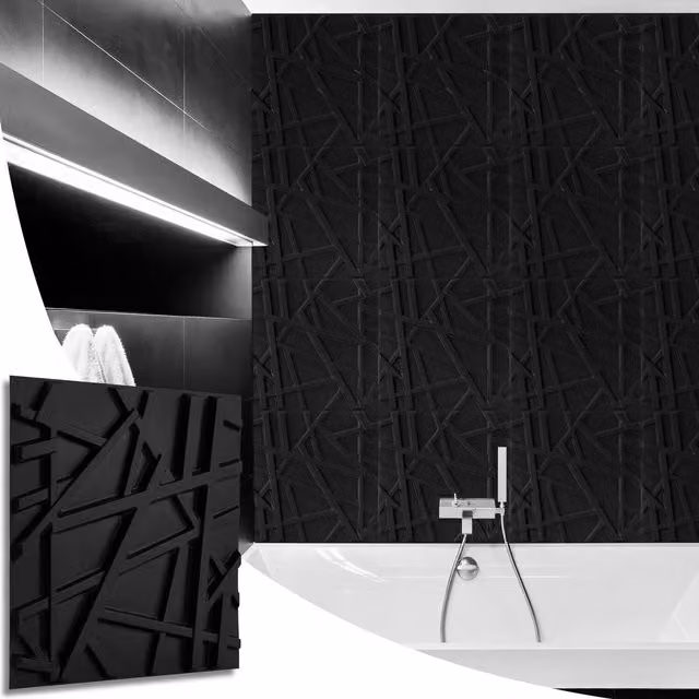 NOVECRAFTO Geometric 3D Wall Panels, Matte Black PVC Cladding, W/D/H: 50 x 50 x 0.25 cm, Pack of 6