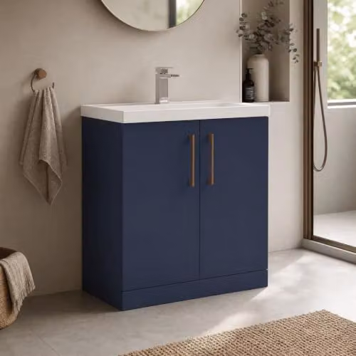 Balterley Contemporary Freestanding 2-Door Bathroom Vanity Unit with Basin in Matt Blue, W/D/H: 80 x 39 x 84 cm – 5