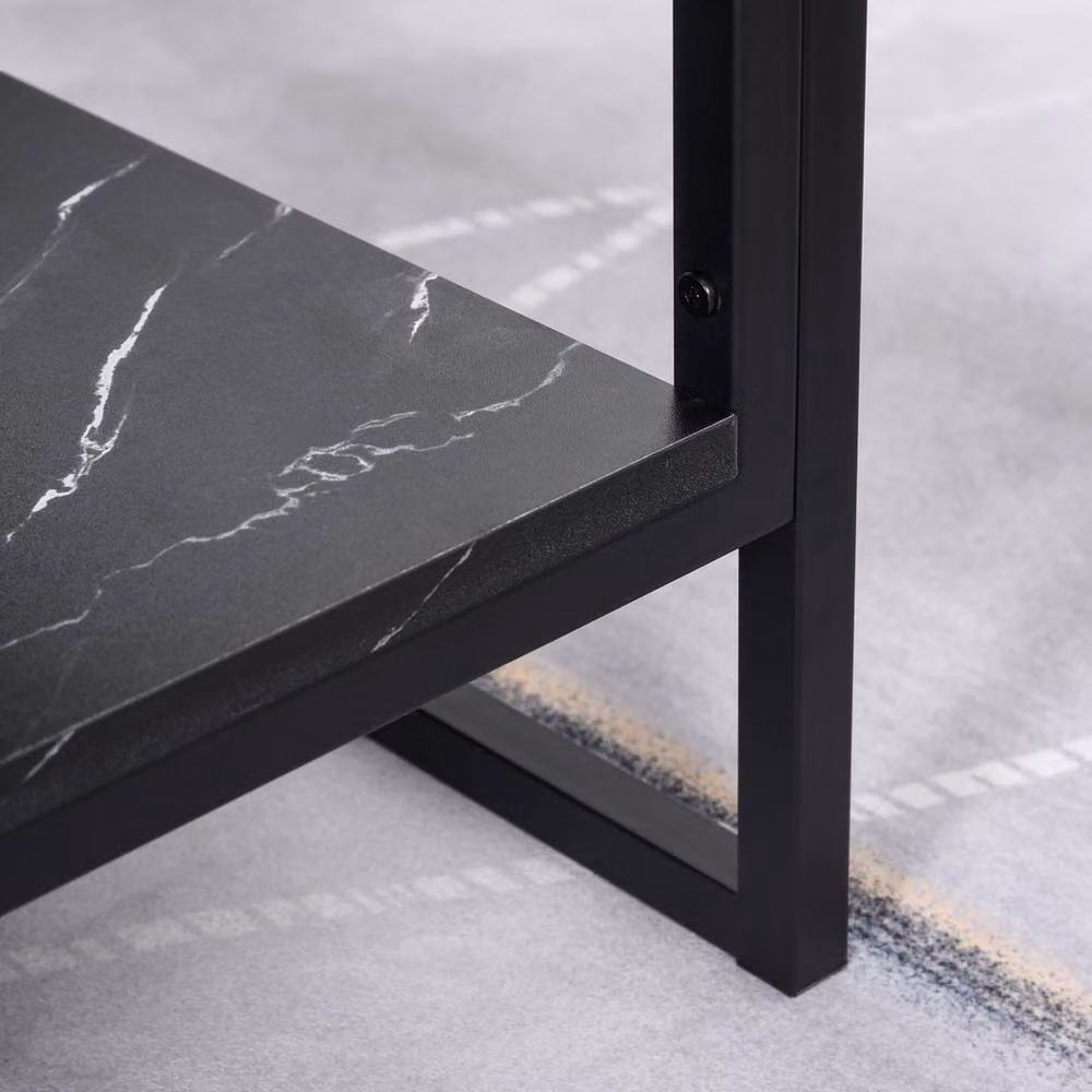 HOMCOM Modern Square Two-Tier Coffee Table in Black with Glossy Abstract Finish, W/D/H: 100 x 100 x 45 cm – 4