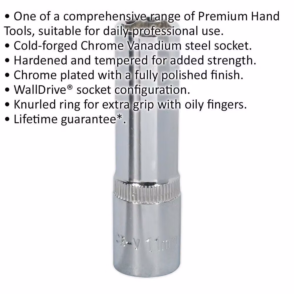 Loops 11mm Deep Drive Socket 3/8 inch Square Drive Forged Chrome Vanadium in Silver – 2