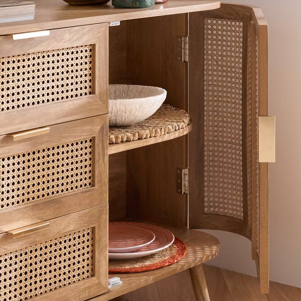 Birlea Noah Rattan and Oak 2 Door 3 Drawer Sideboard in Beige – 2