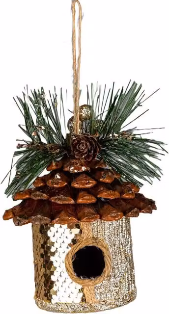 Shatchi 3Pcs Gold Sequin Birdhouse Hanging Christmas Tree Pendants, W/H: 10 x 11 cm – 5