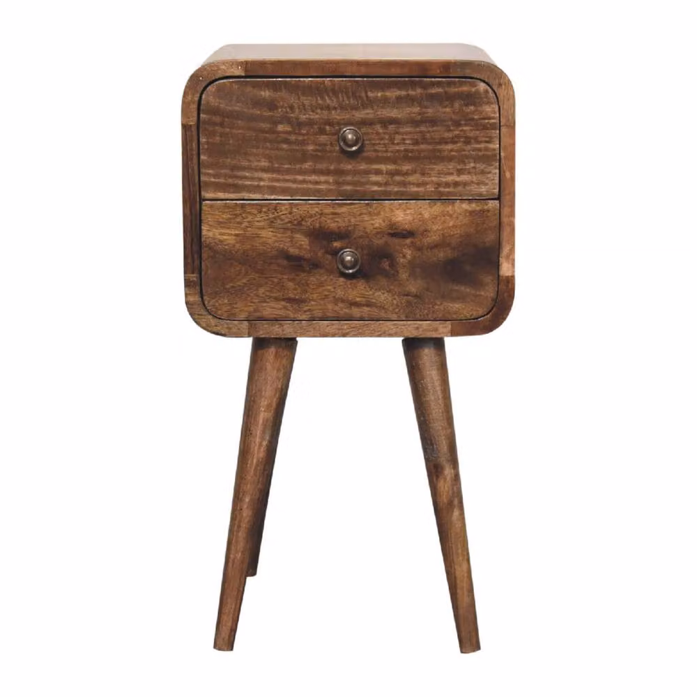 Wyld Haus Peschiera Mini Curved Bedside Table in Grey Washed Brown Mango Wood W/D/H: 30 x 30 x 55 cm – 2