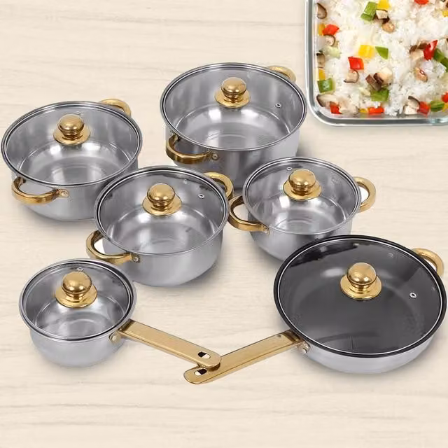 Ventryn 20-Piece Non-Stick Stainless Steel and Ceramic Cooking Pot Set with Lids in Silver