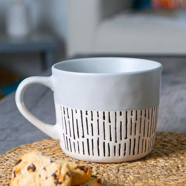 Nicola Spring Ceramic Dipped Dash Coffee Mug, Grey, 475ml