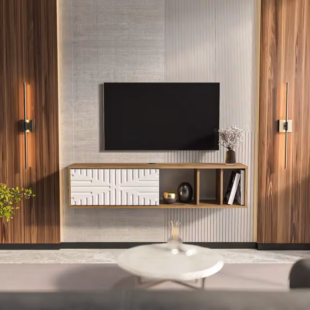 Decorotika Teo Floating TV Unit in Walnut and White
