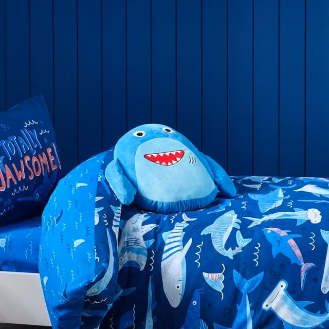Catherine Lansfield Sheldon the Shark 3D Shaped Plush Cushion in Navy Blue – 1