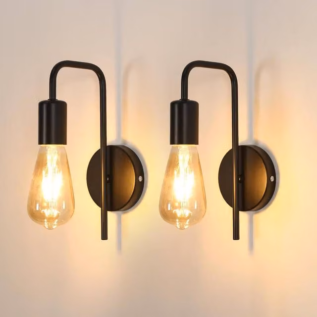 Goeco 2 Pack Industrial Vintage Wall Lights in Jet Black with E27 Retro Design