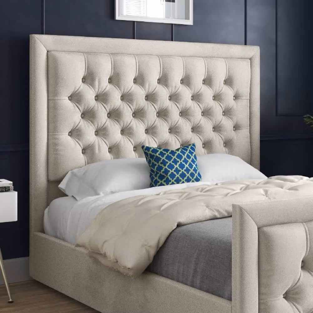 KDMD Sway Upholstered Designer Bed Frame in Beige Velvet, Size: 120 x 200 cm – 4