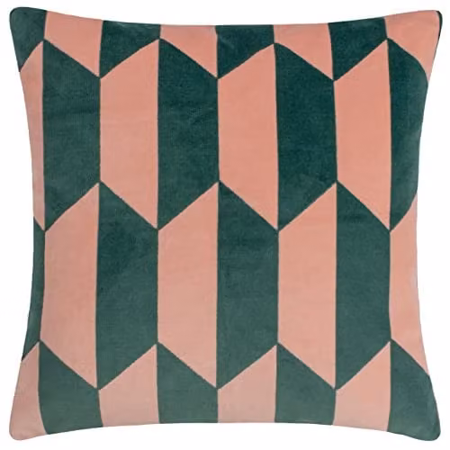 Kalho Velvet Jacquard Filled Cushion, Pink and Green, W/D/H: 45 x 45 x 45 cm – 1